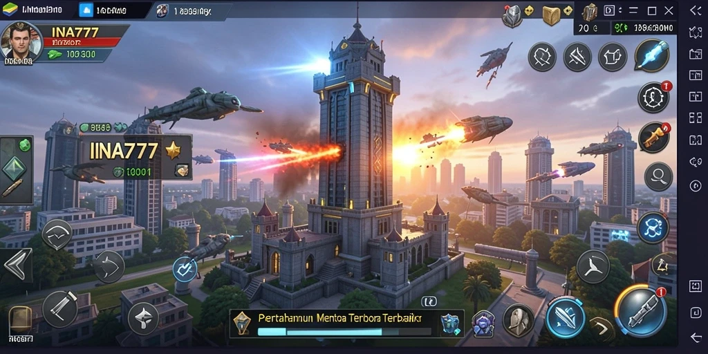 Tampilan menara dan musuh dalam aksi permainan Tower Defense yang intens.